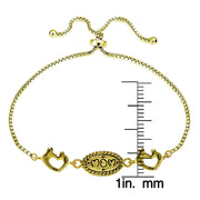 Gold Tone over Sterling Silver MOM Mother and Daughter Heart Polished Adjustable Bracelet