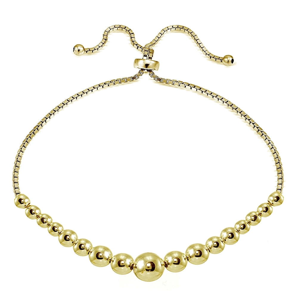 Yellow Gold Flashed Sterling Silver Graduated Bead Adjustable Bracelet