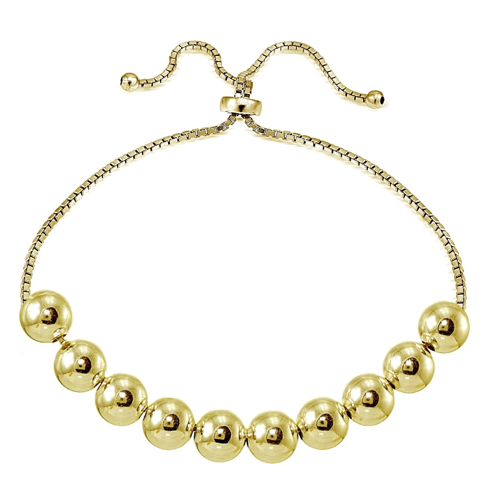 Yellow Gold Flashed Sterling Silver 8mm Bead Adjustable Bracelet