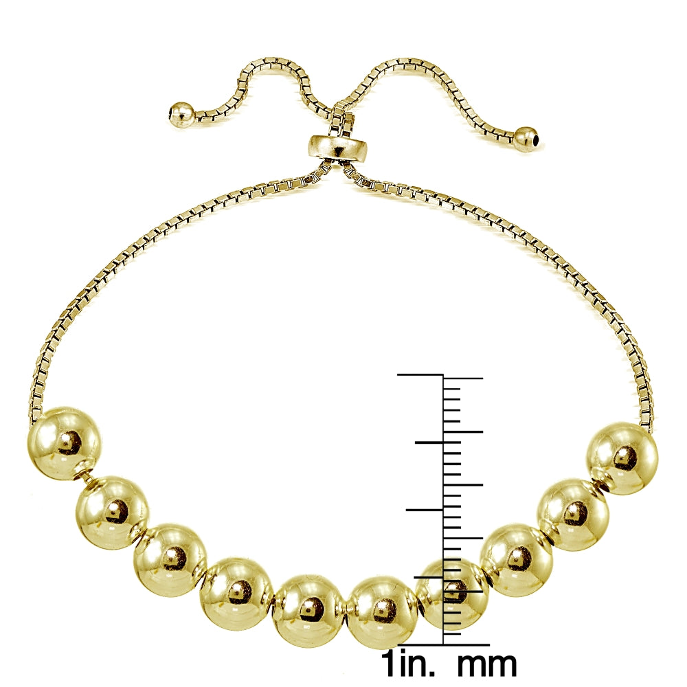 Yellow Gold Flashed Sterling Silver 8mm Bead Adjustable Bracelet-3