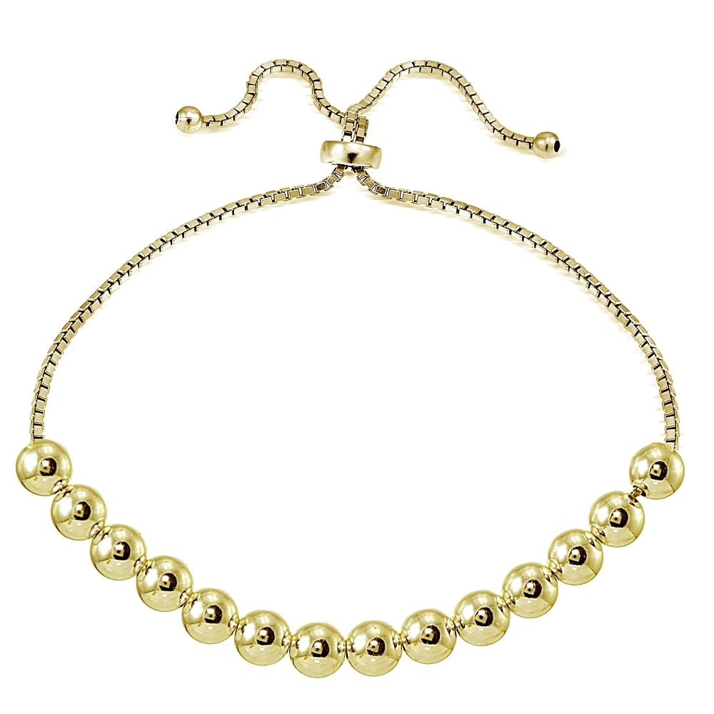 Yellow Gold Flashed Sterling Silver 6mm Bead Adjustable Bracelet
