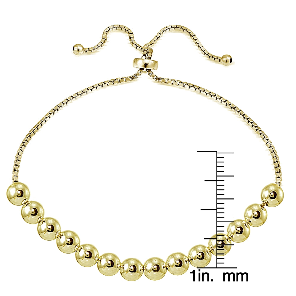 Yellow Gold Flashed Sterling Silver 6mm Bead Adjustable Bracelet-3