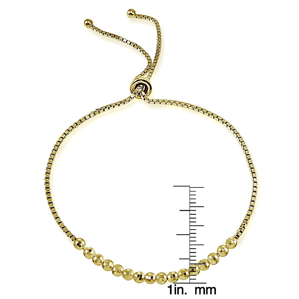 Yellow Gold Flashed Sterling Silver Disco Ball Beaded Adjustable Bolo Bracelet-3