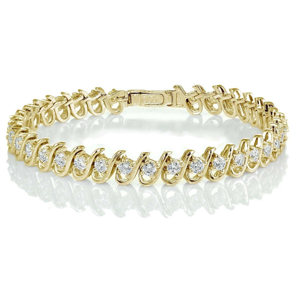 Yellow Gold Flashed Sterling Silver Cubic Zirconia S Link Tennis Bracelet