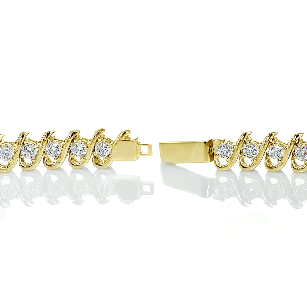 Yellow Gold Flashed Sterling Silver Cubic Zirconia S Link Tennis Bracelet-2