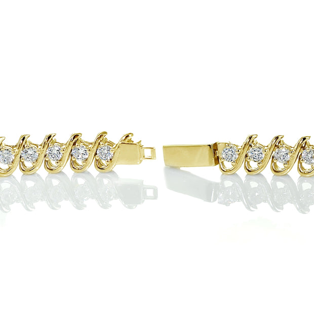 Yellow Gold Flashed Sterling Silver Cubic Zirconia S Link Tennis Bracelet
