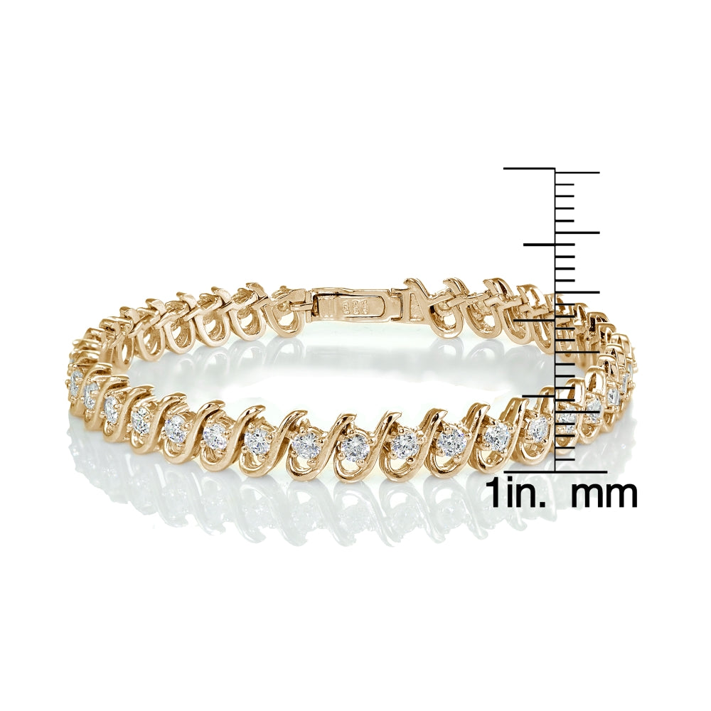 Yellow Gold Flashed Sterling Silver Cubic Zirconia S Link Tennis Bracelet-3