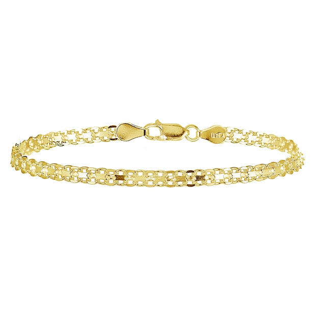 Yellow Gold Flashed Sterling Silver 4mm Polished Bismark Chain Bracelet