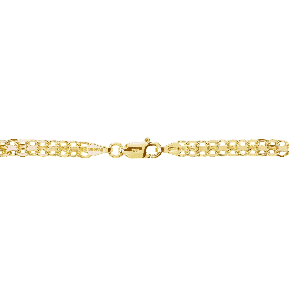 Yellow Gold Flashed Sterling Silver 4mm Polished Bismark Chain Bracelet-2