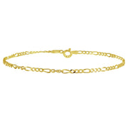 Yellow Gold Flashed Sterling Silver 2.5mm Italian Figaro Link Chain Bracelet