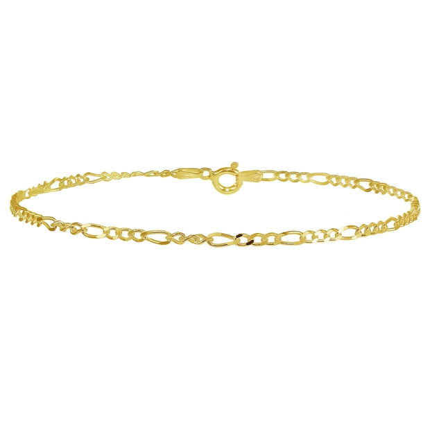 Yellow Gold Flashed Sterling Silver 2.5mm Italian Figaro Link Chain Bracelet