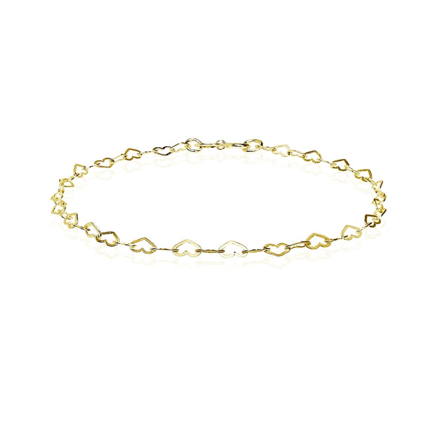 Yellow Gold Flashed Sterling Silver Heart Link Chain Bracelet