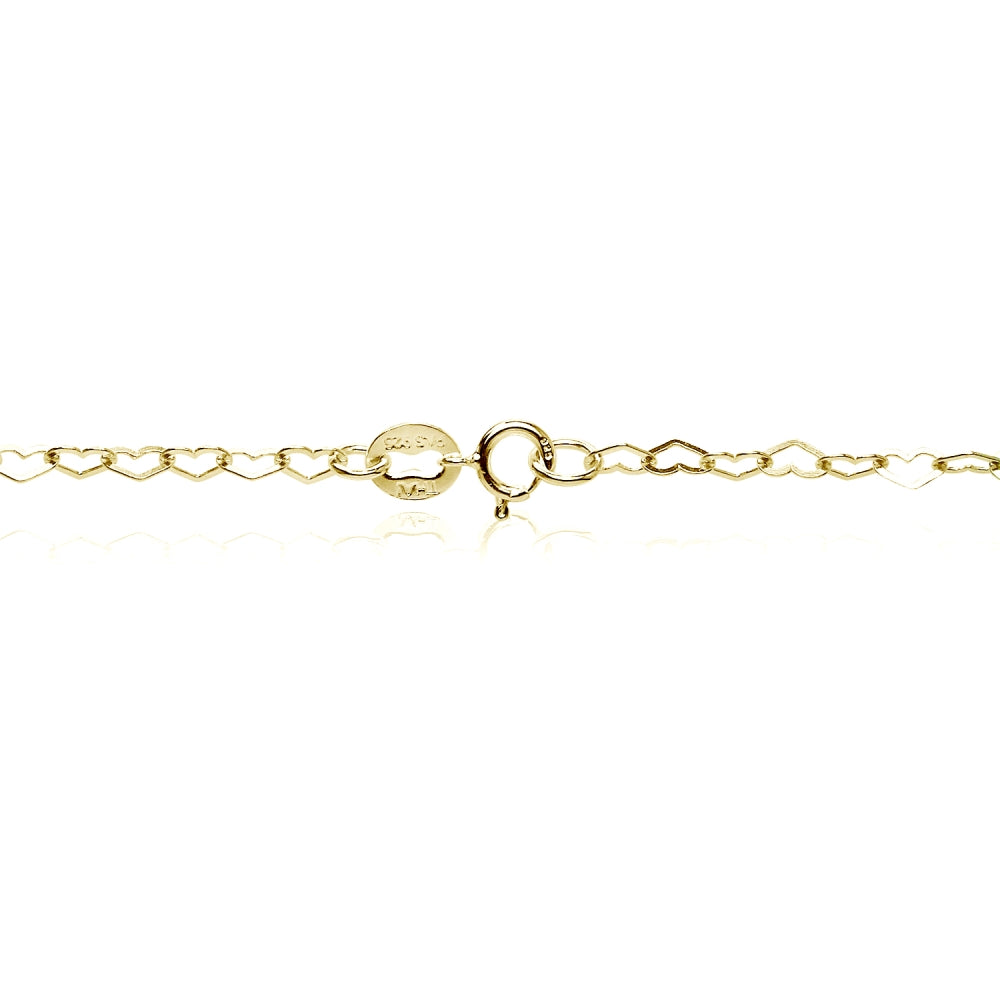 Yellow Gold Flashed Sterling Silver Heart Link Chain Bracelet-2