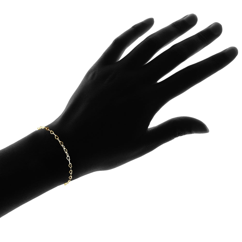 Yellow Gold Flashed Sterling Silver Heart Link Chain Bracelet-3