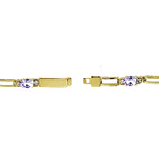 Yellow Gold Flashed Sterling Silver Amethyst and Cubic Zirconia Oval & Bar Link Bracelet