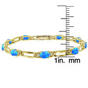 Yellow Gold Flashed Sterling Silver Created Blue Opal and Cubic Zirconia Oval & Bar Link Bracelet