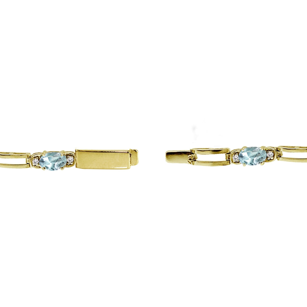 Yellow Gold Flashed Sterling Silver Blue Topaz and Cubic Zirconia Oval & Bar Link Bracelet-2
