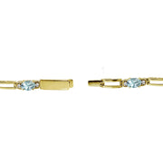 Yellow Gold Flashed Sterling Silver Blue Topaz and Cubic Zirconia Oval & Bar Link Bracelet