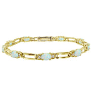 Yellow Gold Flashed Sterling Silver Created White Opal and Cubic Zirconia Oval & Bar Link Bracelet