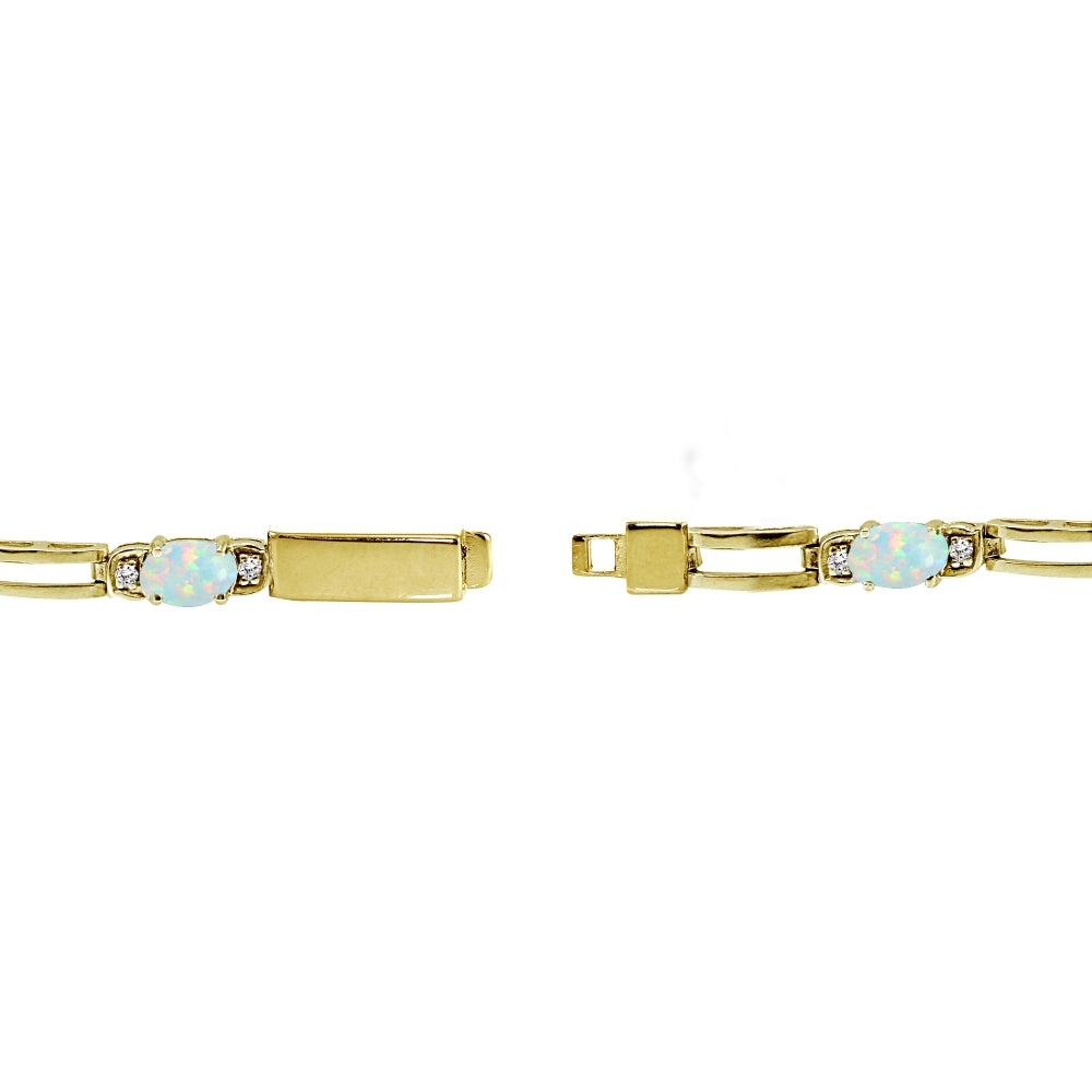 Yellow Gold Flashed Sterling Silver Created White Opal and Cubic Zirconia Oval & Bar Link Bracelet-2