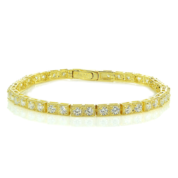 Yellow Gold Flashed Sterling Silver 3mm Cubic Zirconia Classic Bar Tennis Bracelet