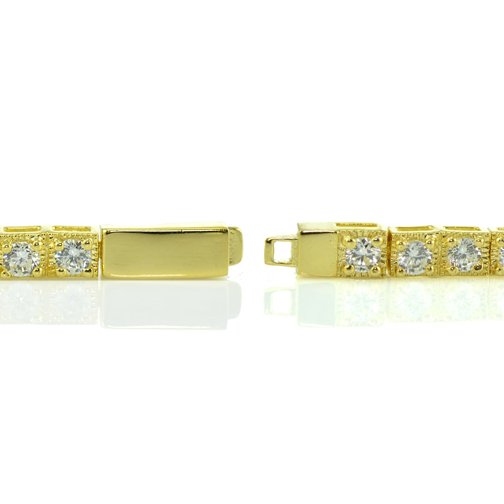 Yellow Gold Flashed Sterling Silver 3mm Cubic Zirconia Classic Bar Tennis Bracelet-2