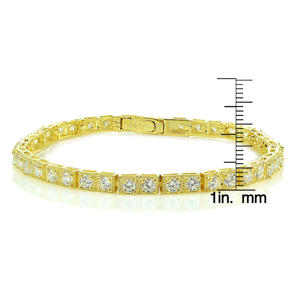Yellow Gold Flashed Sterling Silver 3mm Cubic Zirconia Classic Bar Tennis Bracelet-3