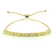 Yellow Gold Flashed Sterling Silver 3mm Cubic Zirconia Classic Bar Adjustable Tennis Bracelet