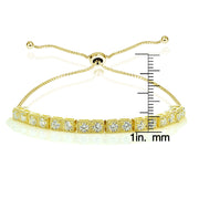 Yellow Gold Flashed Sterling Silver 3mm Cubic Zirconia Classic Bar Adjustable Tennis Bracelet
