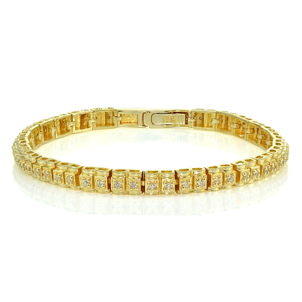 Yellow Gold Flashed Sterling Silver Cubic Zirconia 1.3mm Bar Tennis Bracelet