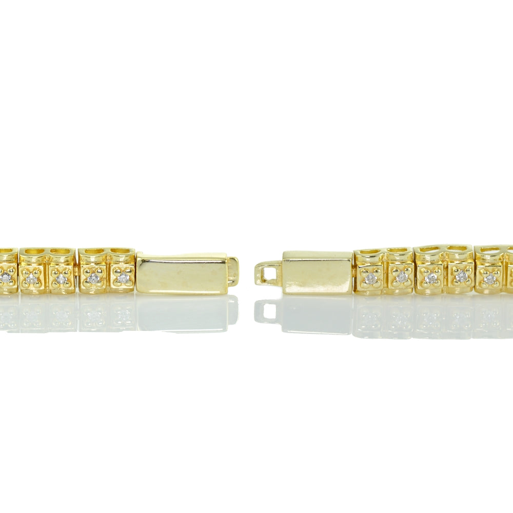 Yellow Gold Flashed Sterling Silver Cubic Zirconia 1.3mm Bar Tennis Bracelet-2