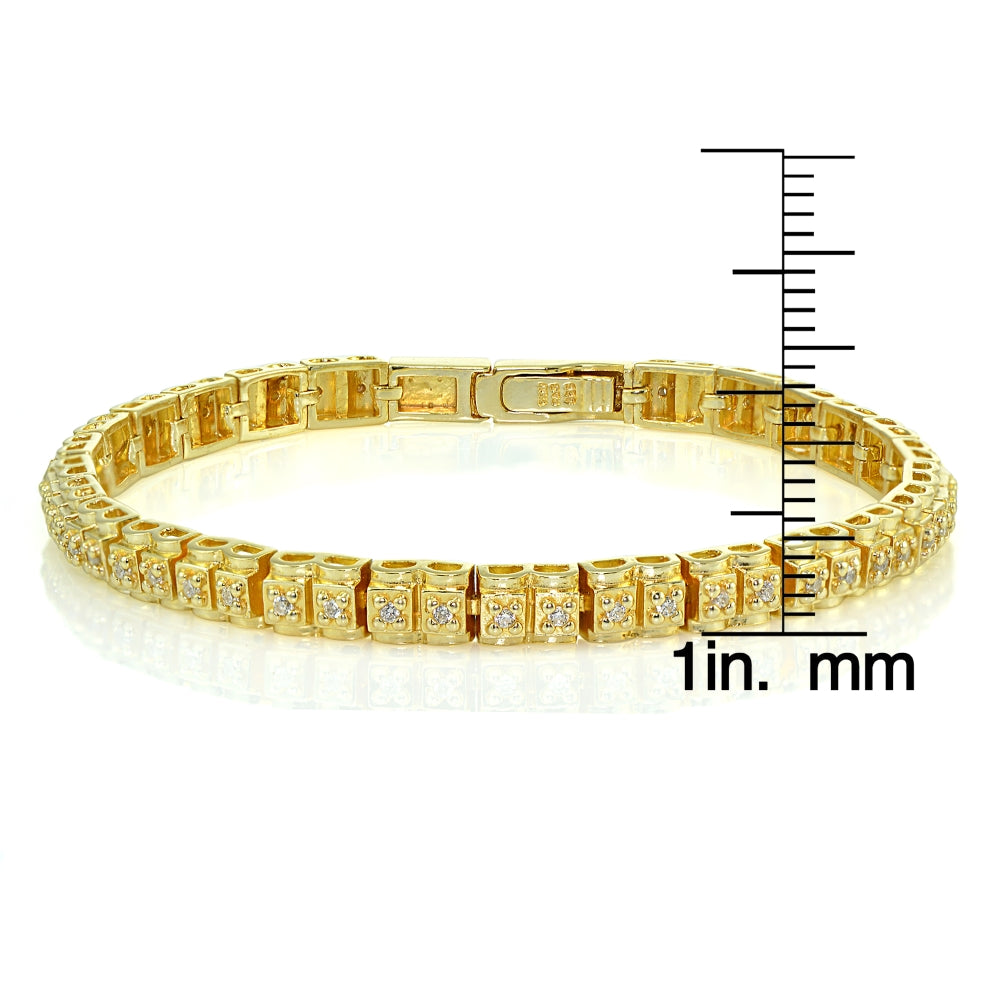 Yellow Gold Flashed Sterling Silver Cubic Zirconia 1.3mm Bar Tennis Bracelet-3
