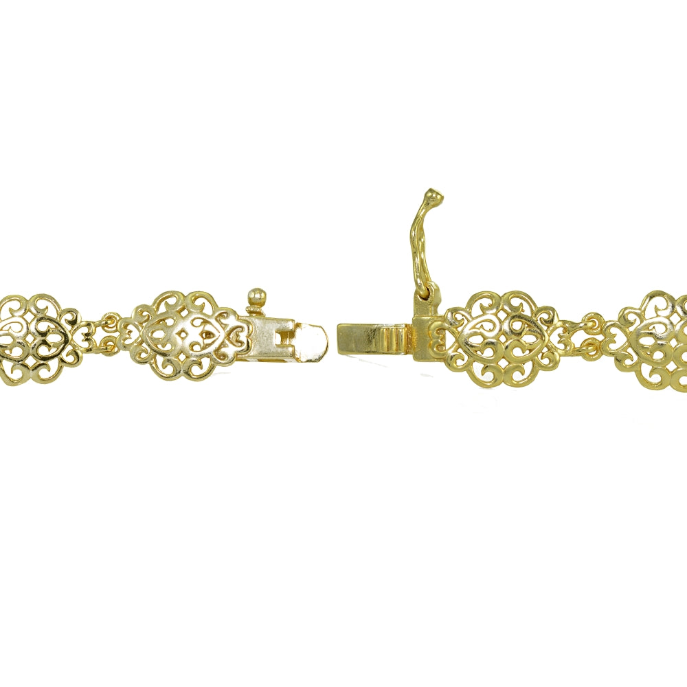Yellow Gold Flashed Sterling Silver Polished Vintage Filigree Swirl Bracelet-3