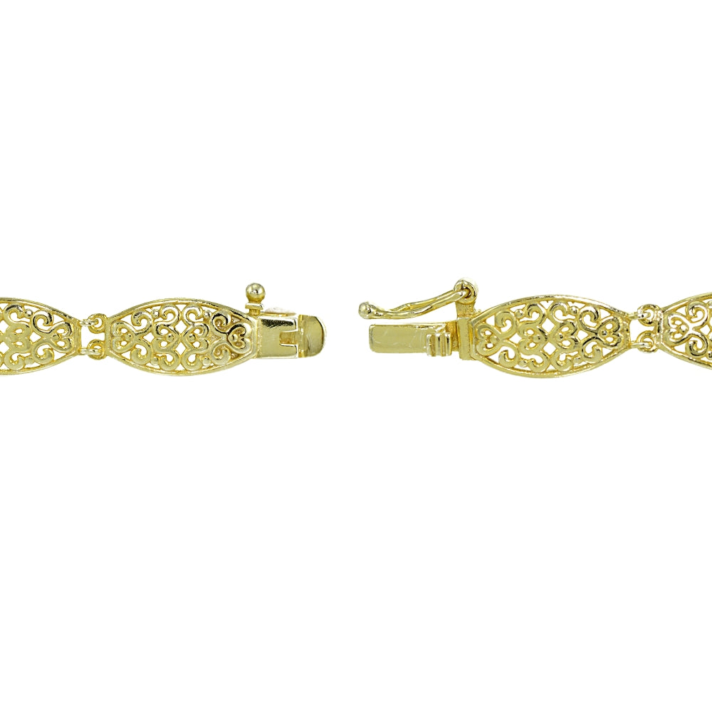 Yellow Gold Flashed Sterling Silver Polished Vintage Oval Filigree Bracelet-3