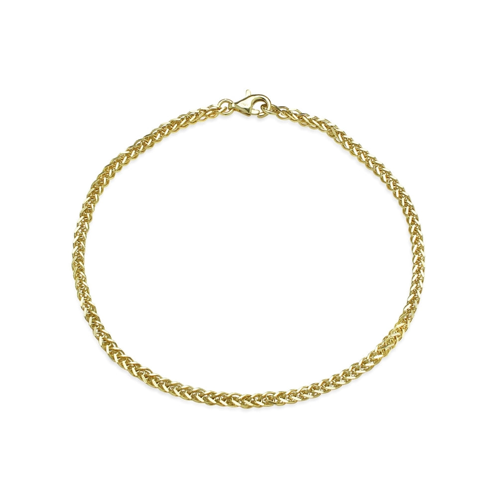 Yellow Gold Flashed Sterling Silver 1.5mm Spiga Chain Bracelet, 7 Inches
