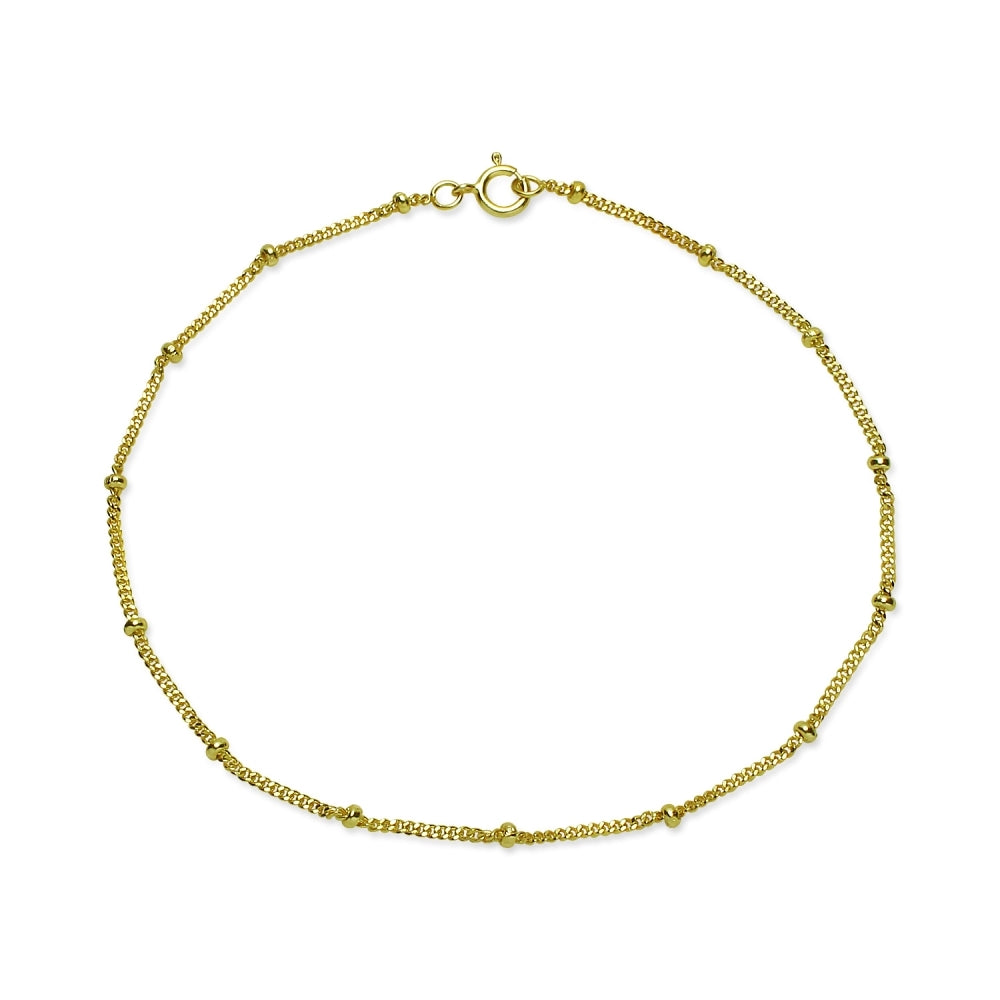 Yellow Gold Flashed Sterling Silver 2mm Bead Station Cable Chain Bracelet, 8 Inches