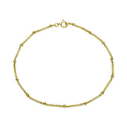 Yellow Gold Flashed Sterling Silver 2mm Bead Station Cable Chain Bracelet, 8 Inches