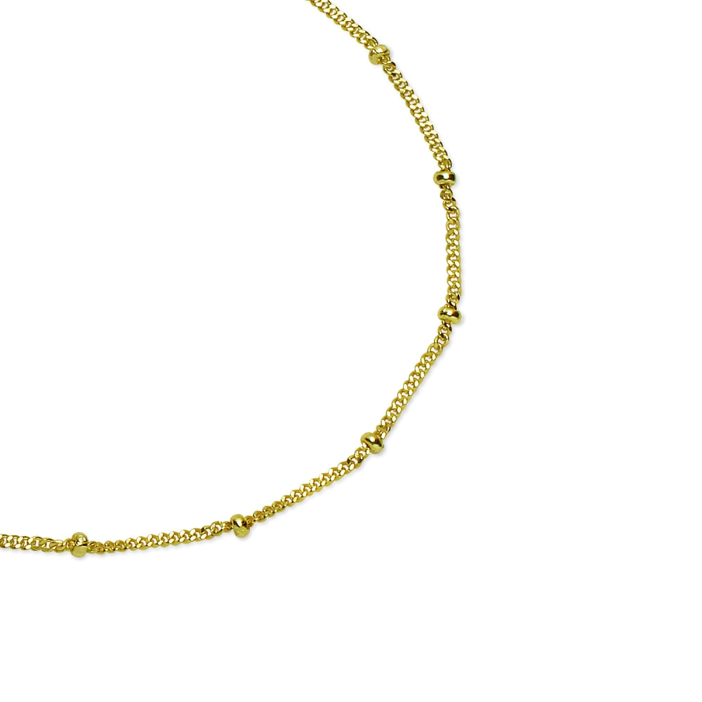 Yellow Gold Flashed Sterling Silver 2mm Bead Station Cable Chain Bracelet, 8 Inches-2