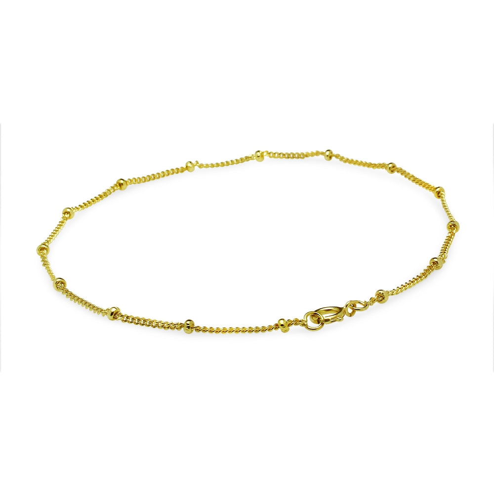 Yellow Gold Flashed Sterling Silver 2mm Bead Station Cable Chain Bracelet, 8 Inches-3