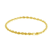 Yellow Gold Flashed Sterling Silver 2mm Twist Rope Chain Bracelet, 7 Inches