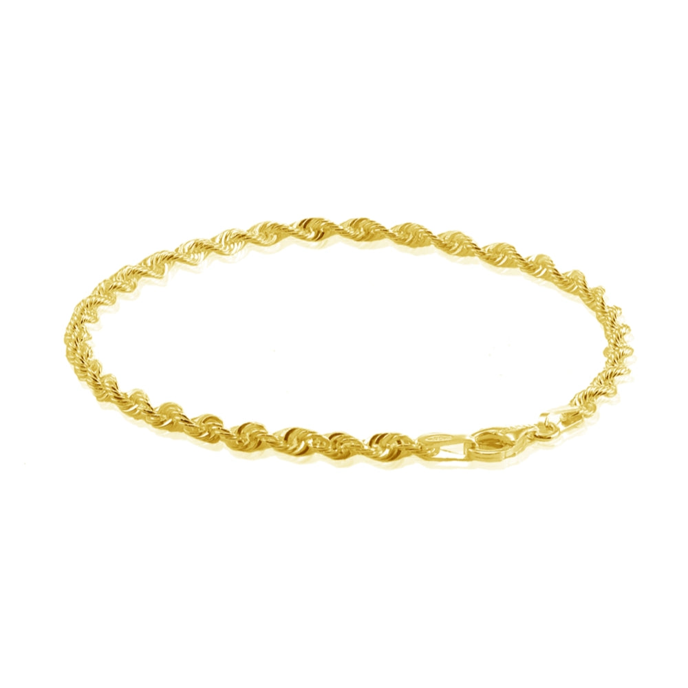 Yellow Gold Flashed Sterling Silver 2mm Twist Rope Chain Bracelet, 8 Inches-2