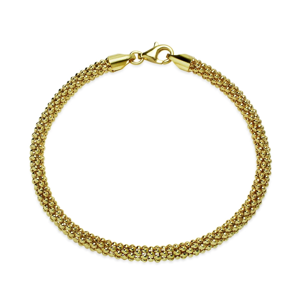 Yellow Gold Flashed Sterling Silver 4mm Popcorn Chain Bracelet, 8 Inches