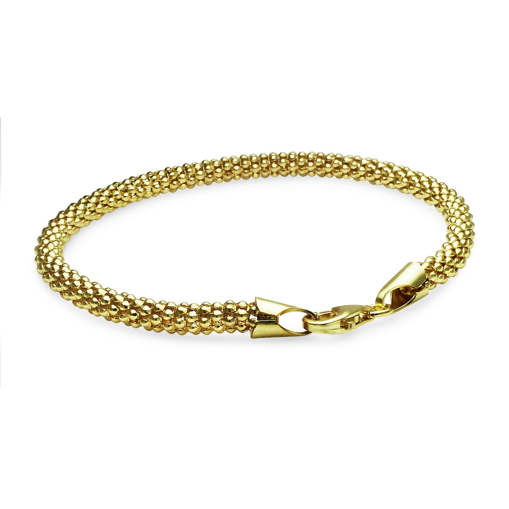 Yellow Gold Flashed Sterling Silver 4mm Popcorn Chain Bracelet, 8 Inches-3