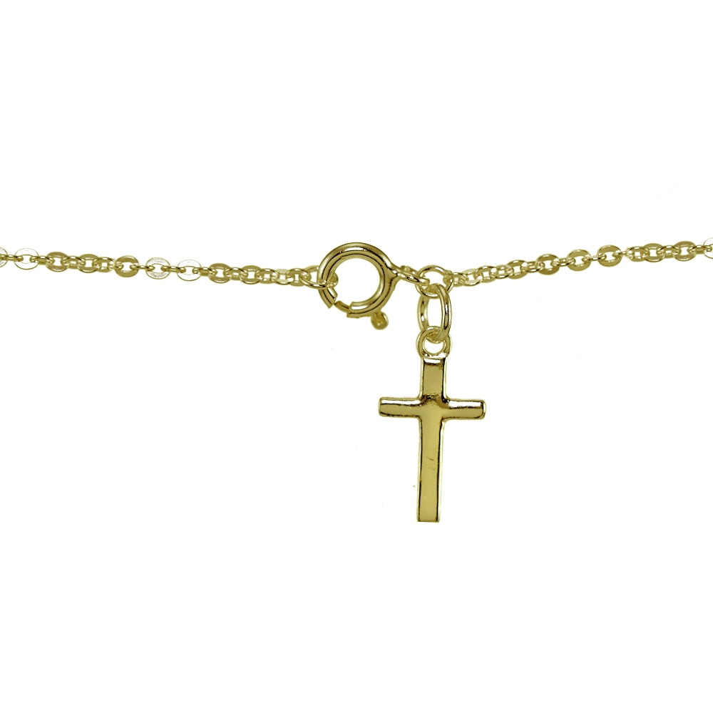 Yellow Gold Flashed Sterling Silver Bead Station Cross Chain Bracelet-4