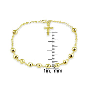 Yellow Gold Flashed Sterling Silver Bead Station Cross Chain Bracelet