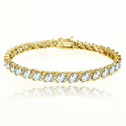 Yellow Gold Flashed Sterling Silver Blue Topaz Marquise-cut 6x3mm Tennis Bracelet with White Topaz Accents