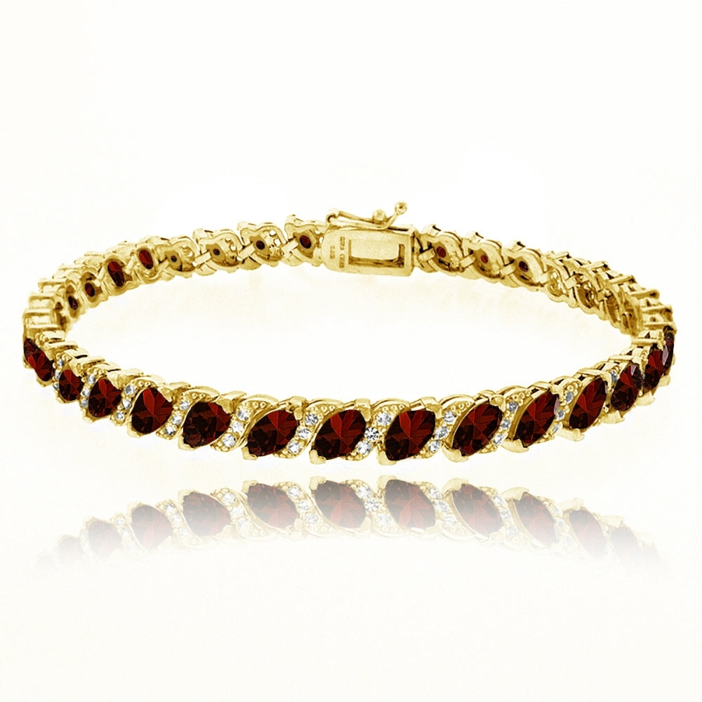 Yellow Gold Flashed Sterling Silver Garnet Marquise-cut 6x3mm Tennis Bracelet with White Topaz Accents