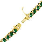 Yellow Gold Flashed Sterling Silver Simulated Emerald Marquise-cut 6x3mm Tennis Bracelet with White Topaz Accents