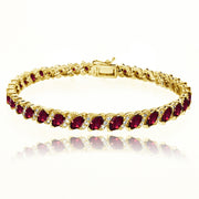 Yellow Gold Flashed Sterling Silver Created Ruby Marquise-cut 6x3mm Tennis Bracelet with White Topaz Accents