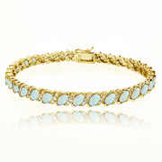 Yellow Gold Flashed Sterling Silver Created White Opal Marquise-cut 6x3mm Tennis Bracelet with White Topaz Accents